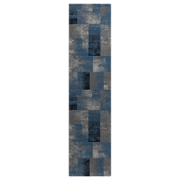 Metro Grid Block Blue Runner Rug