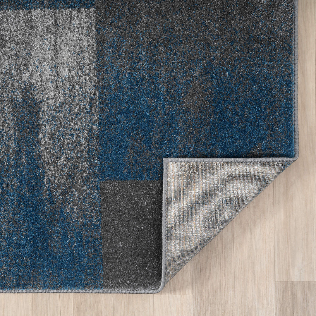 Metro Grid Block Blue Runner Rug