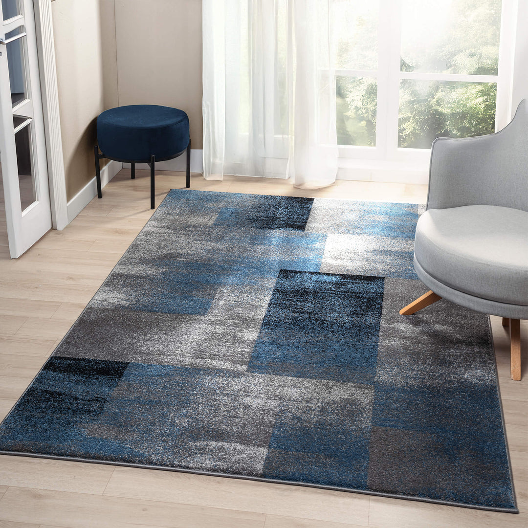 Metro Grid Block Blue Rug