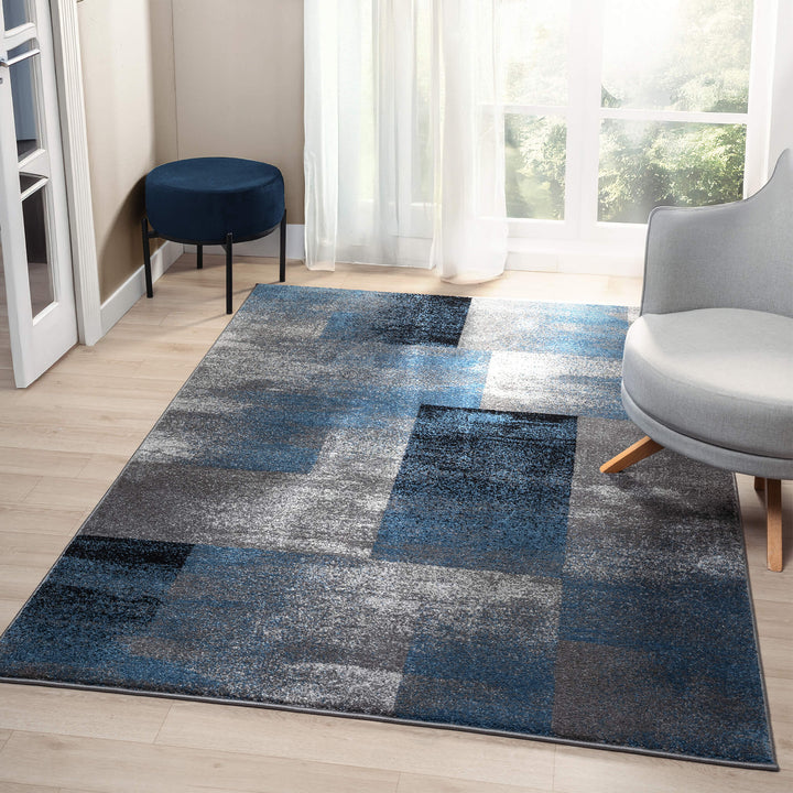 Metro Grid Block Blue Rug