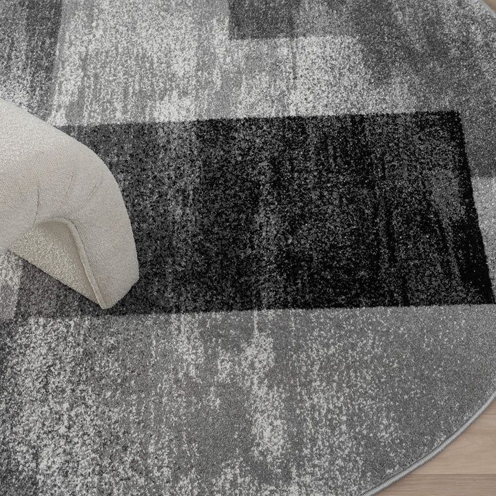 Metro Grid Block Grey Round Rug