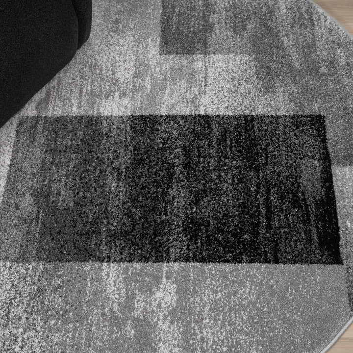 Metro Grid Block Grey Round Rug
