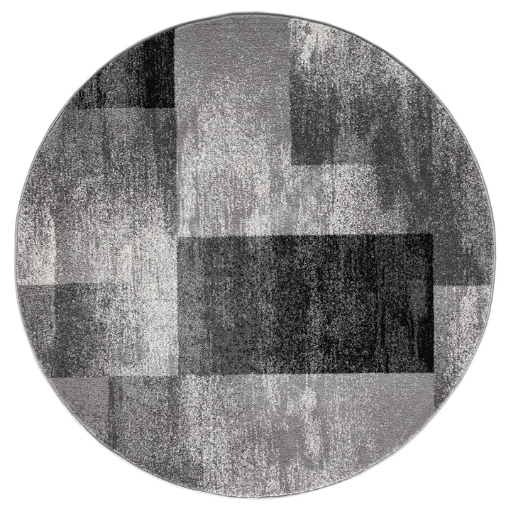 Metro Grid Block Grey Round Rug