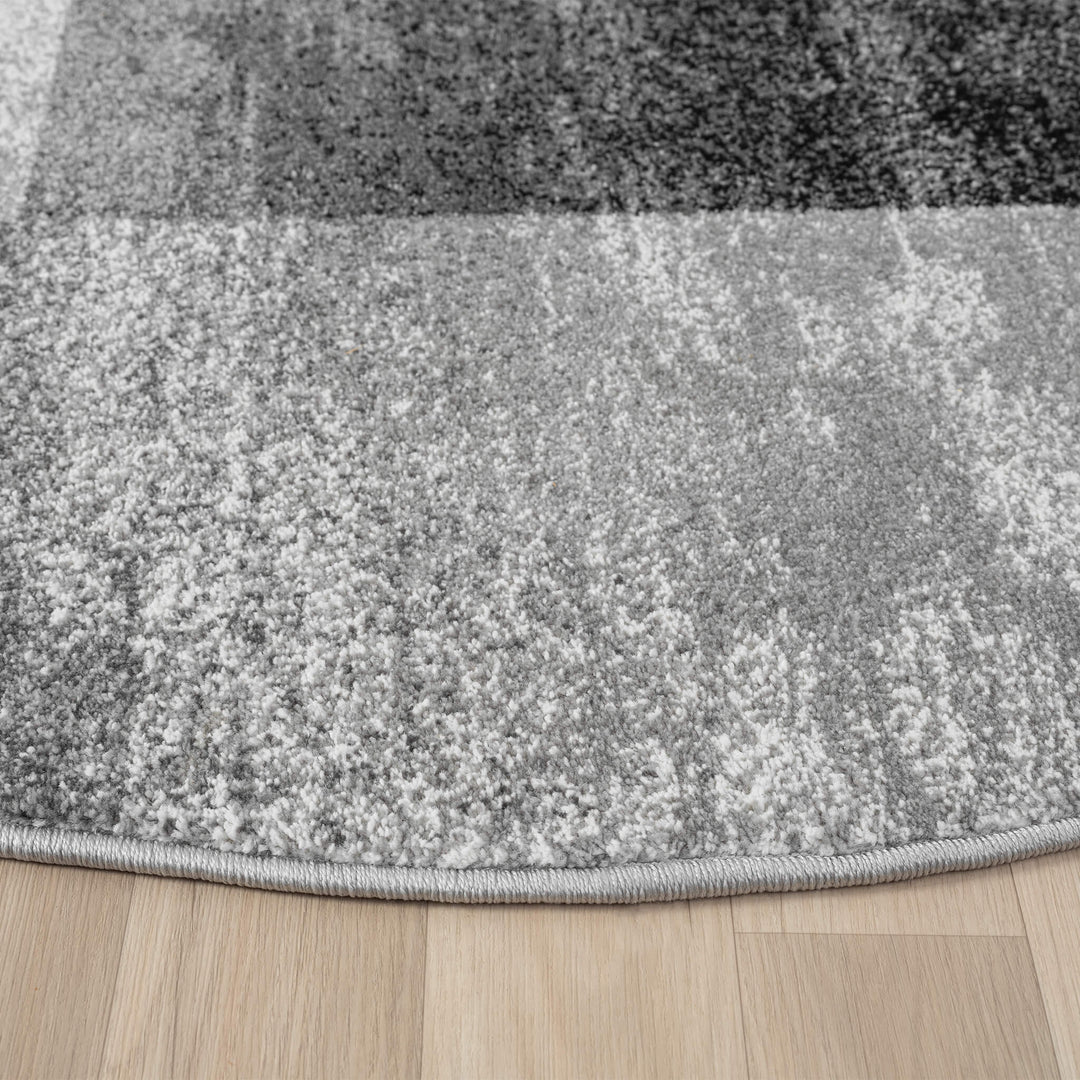 Metro Grid Block Grey Round Rug