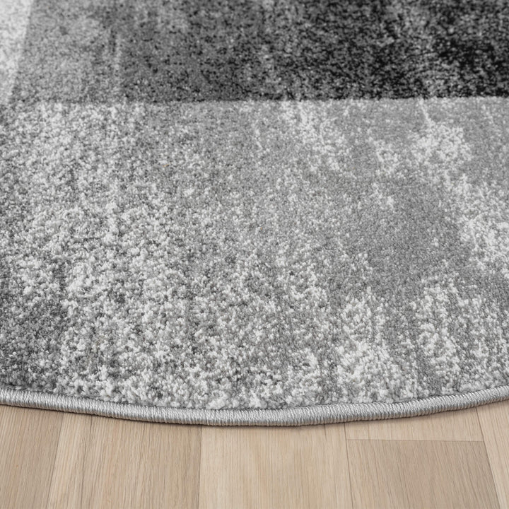 Metro Grid Block Grey Round Rug