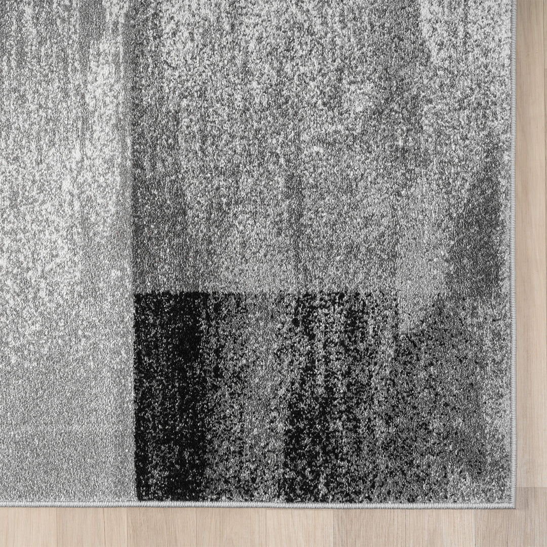 Metro Grid Block Grey Runner Rug