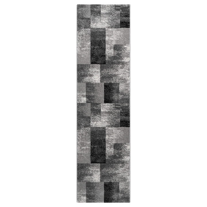 Metro Grid Block Grey Runner Rug