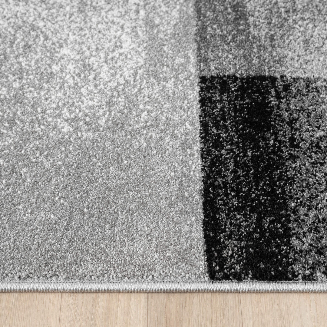 Metro Grid Block Grey Runner Rug