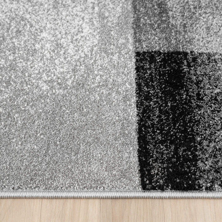 Metro Grid Block Grey Runner Rug