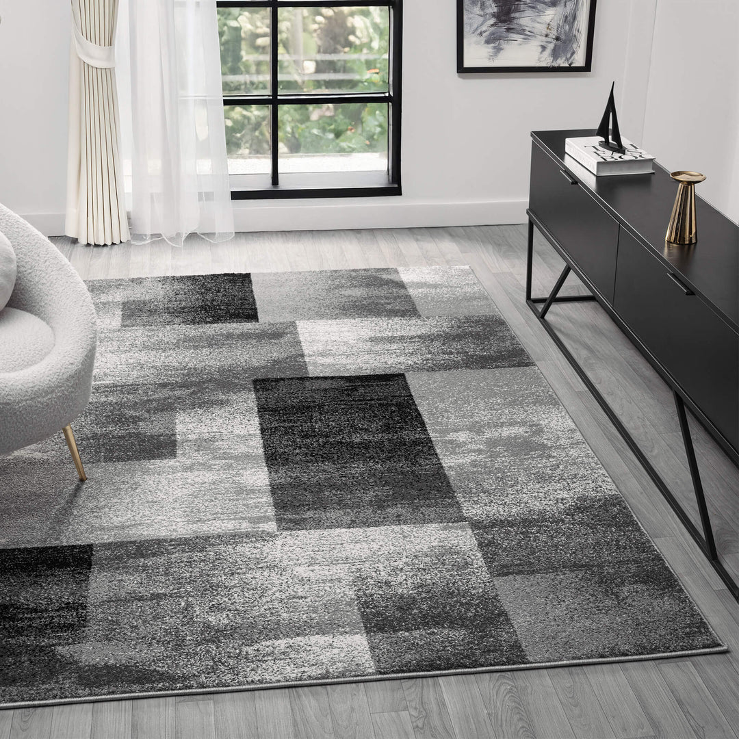 Metro Grid Block Grey Rug