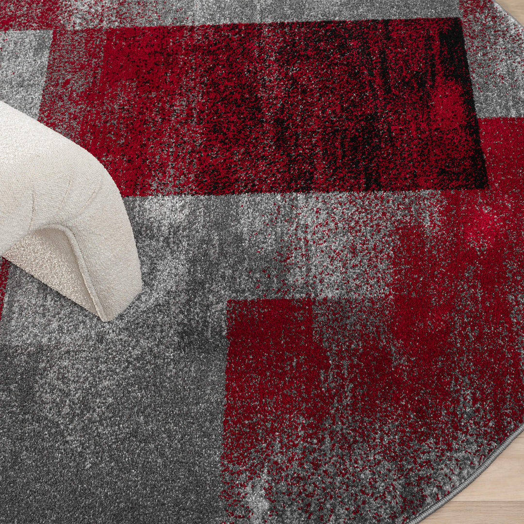 Metro Grid Block Red Round Rug