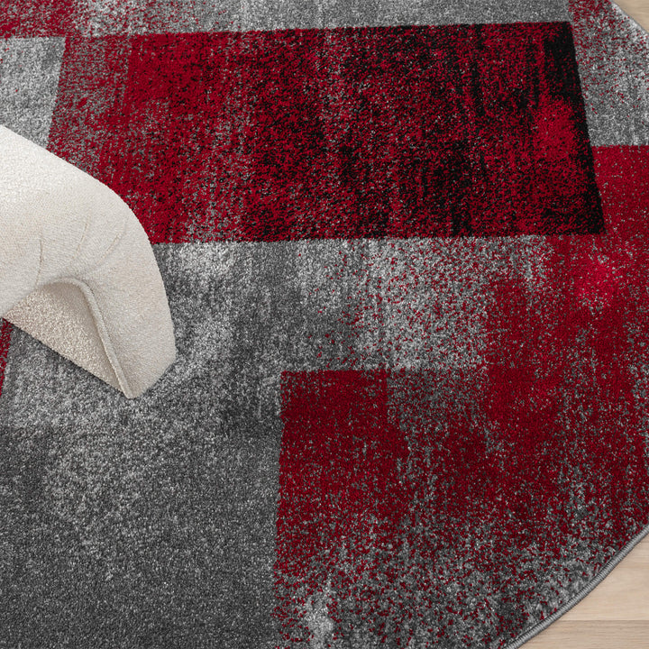 Metro Grid Block Red Round Rug
