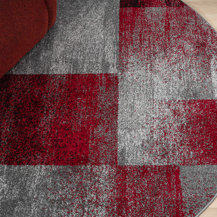 Metro Grid Block Red Round Rug