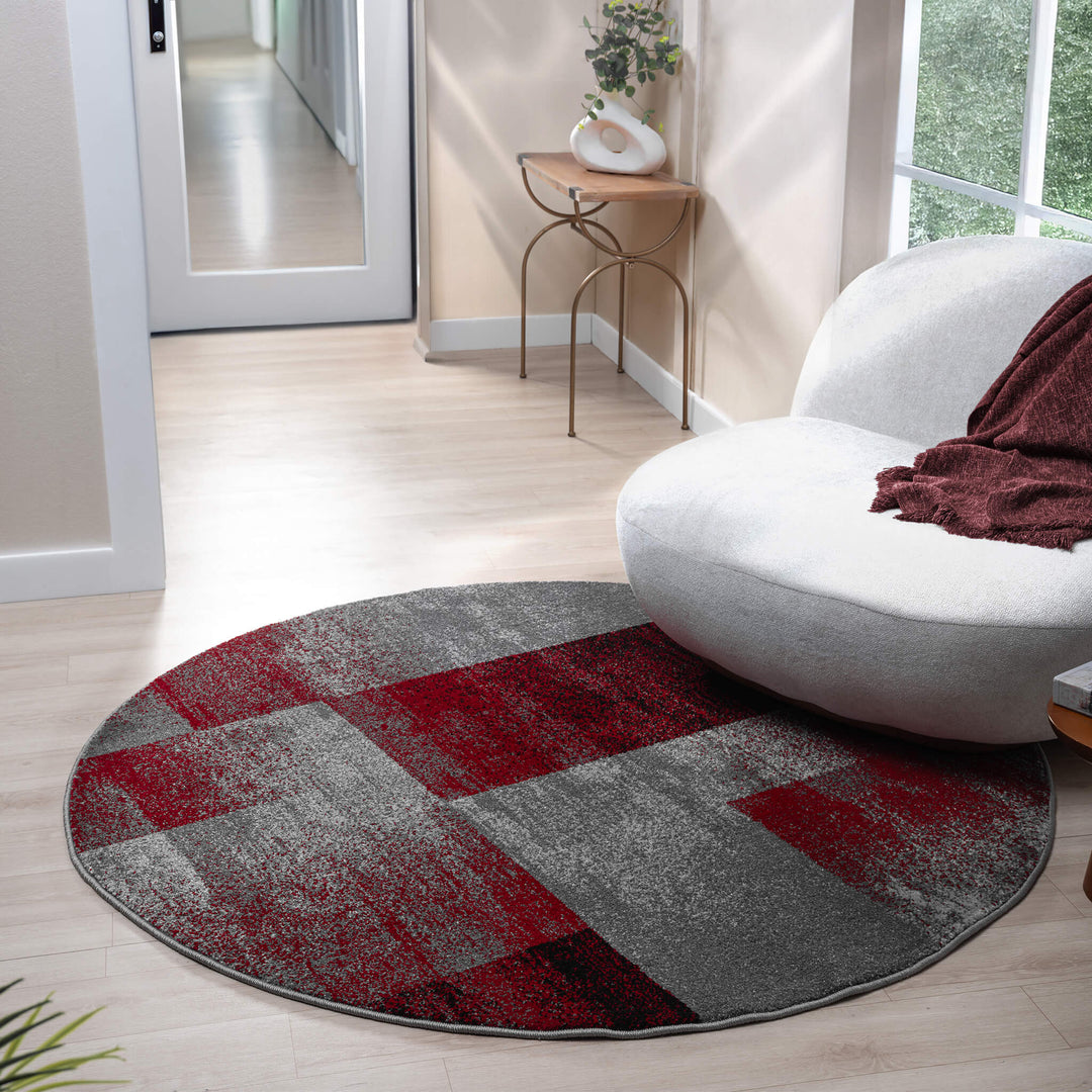 Metro Grid Block Red Round Rug