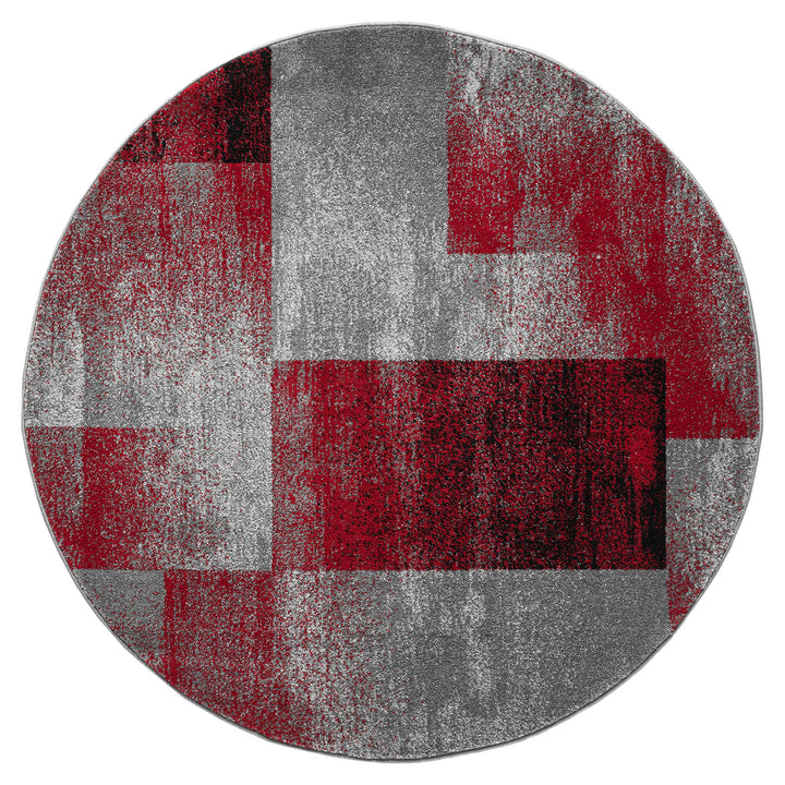 Metro Grid Block Red Round Rug