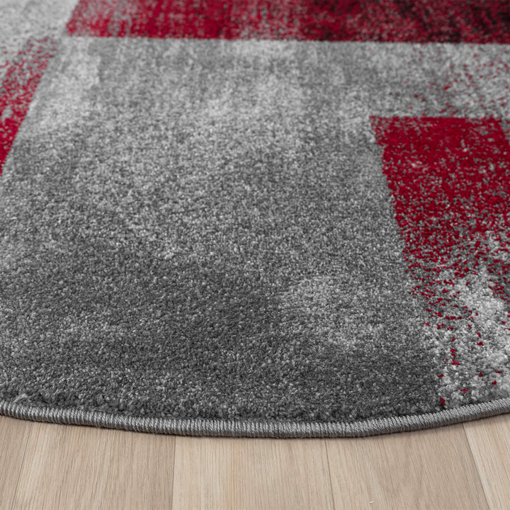 Metro Grid Block Red Round Rug