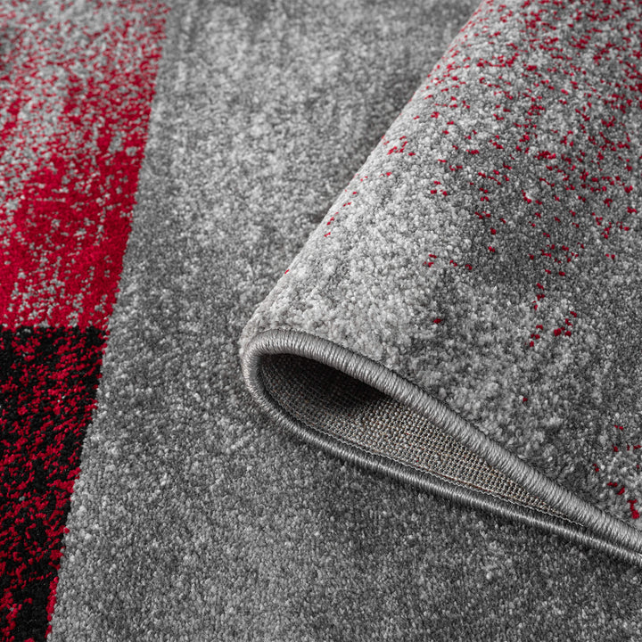 Metro Grid Block Red Runner Rug