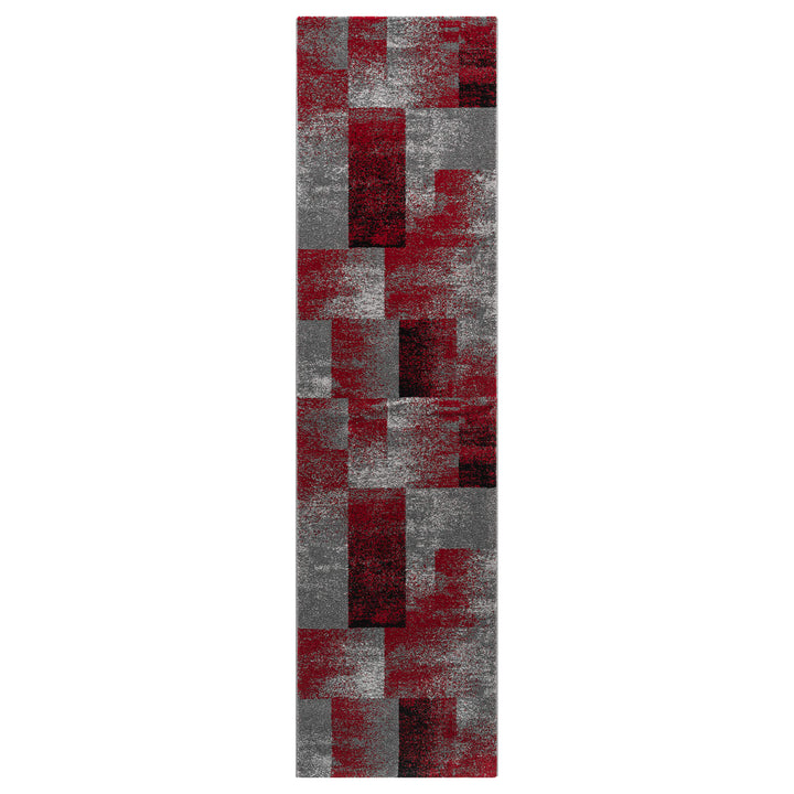 Metro Grid Block Red Runner Rug