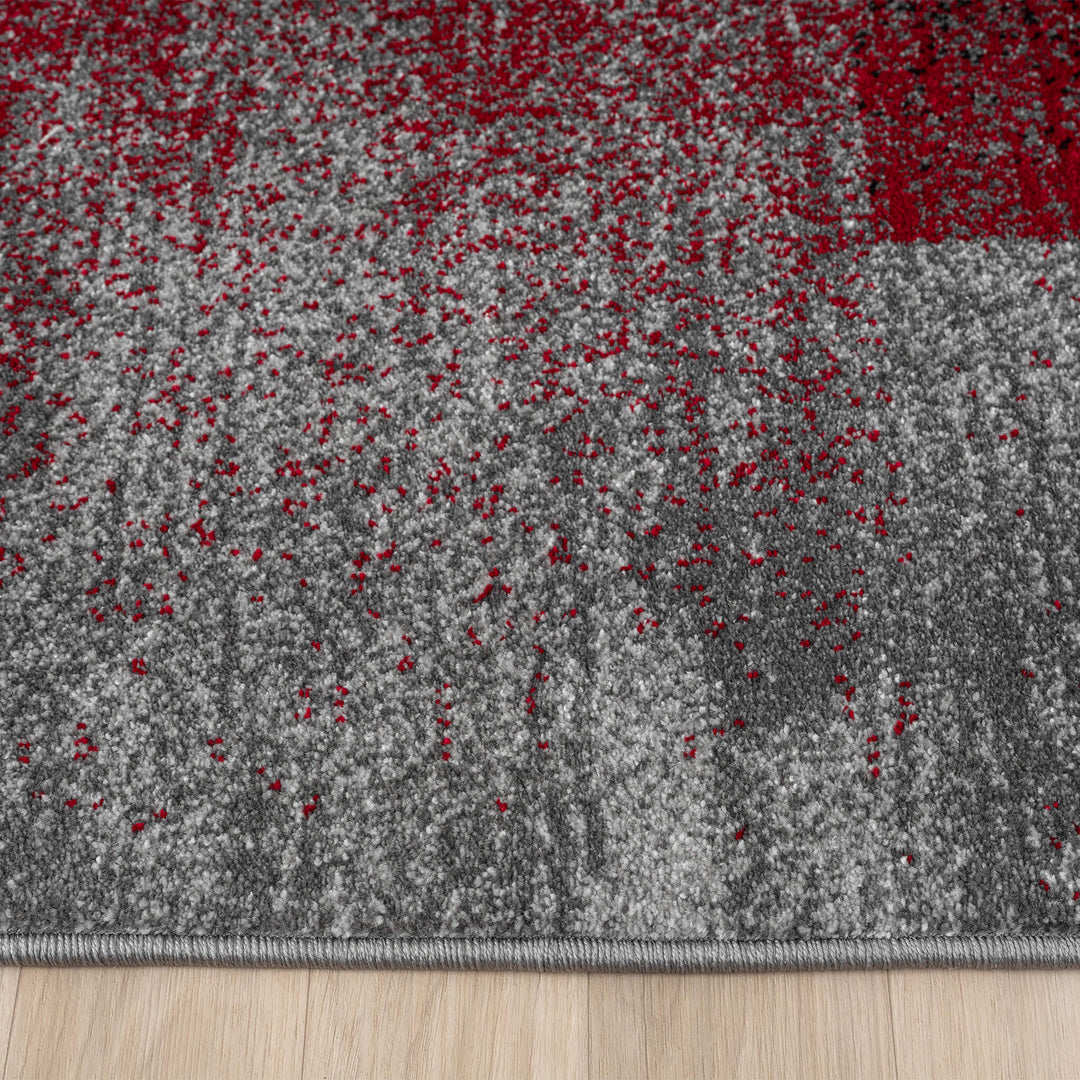 Metro Grid Block Red Runner Rug