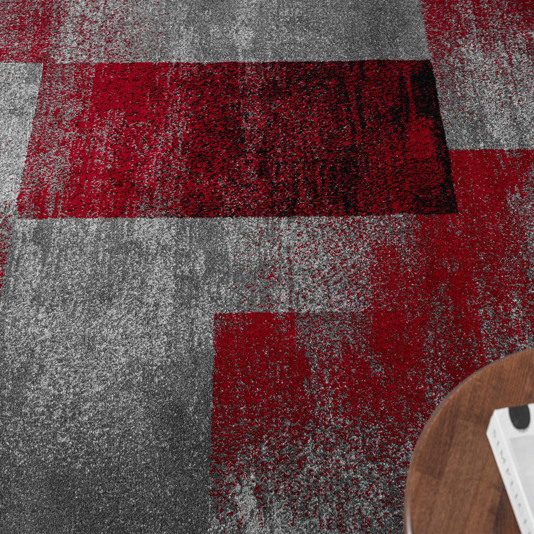 Metro Grid Block Red Rug