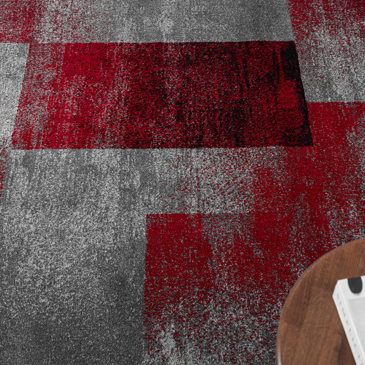 Metro Grid Block Red Rug