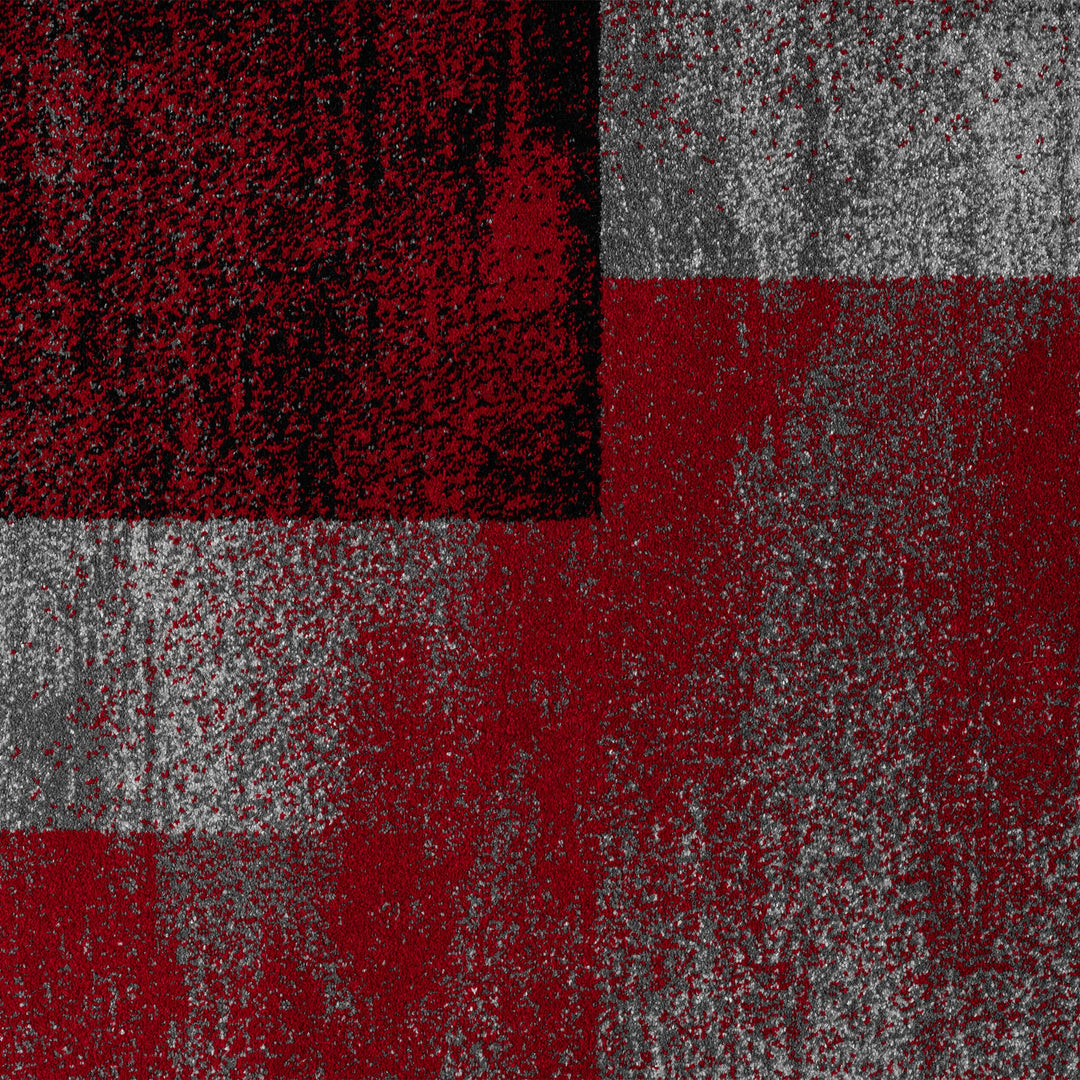 Metro Grid Block Red Rug