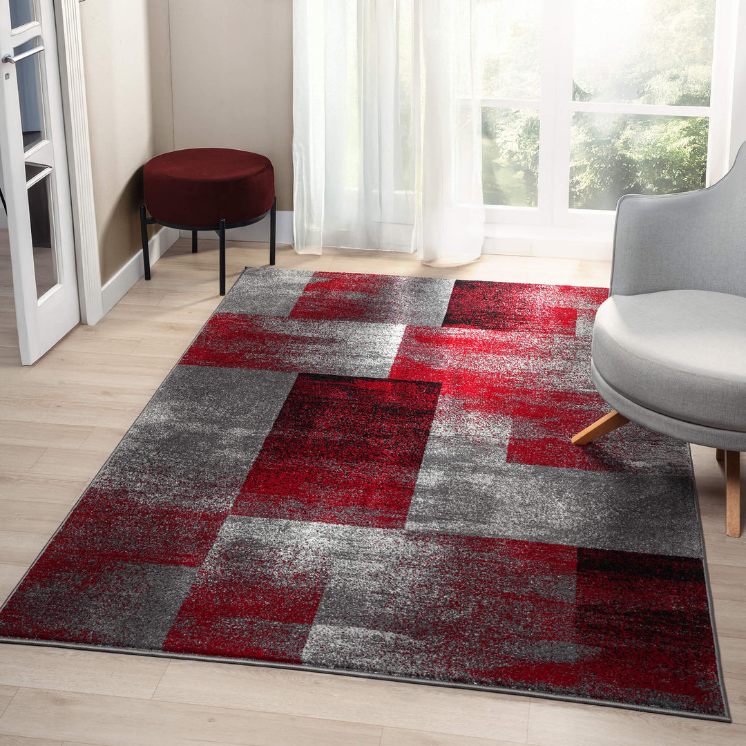 Metro Grid Block Red Rug