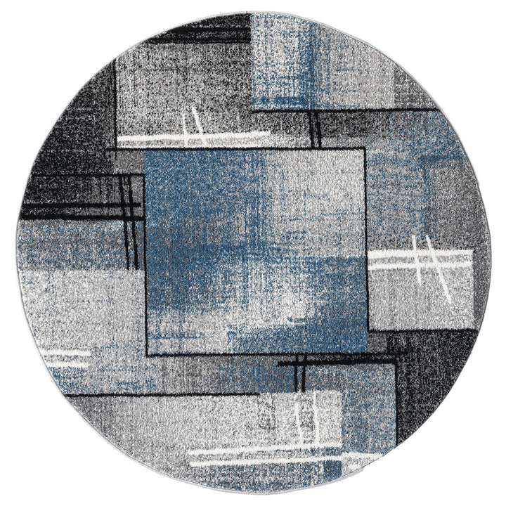 Metro Grid Linework Blue Round Rug