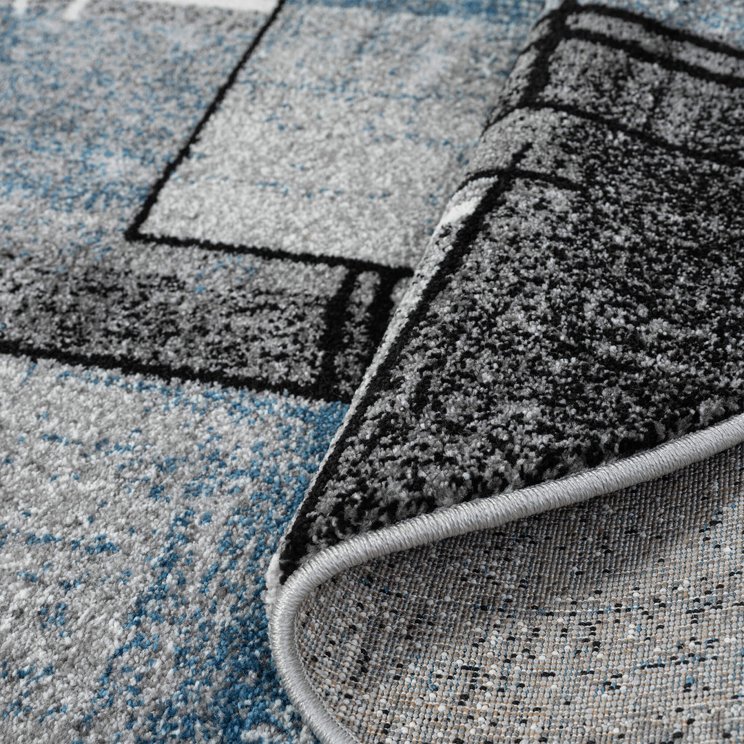 Metro Grid Linework Blue Round Rug