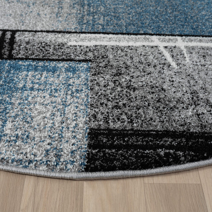 Metro Grid Linework Blue Round Rug