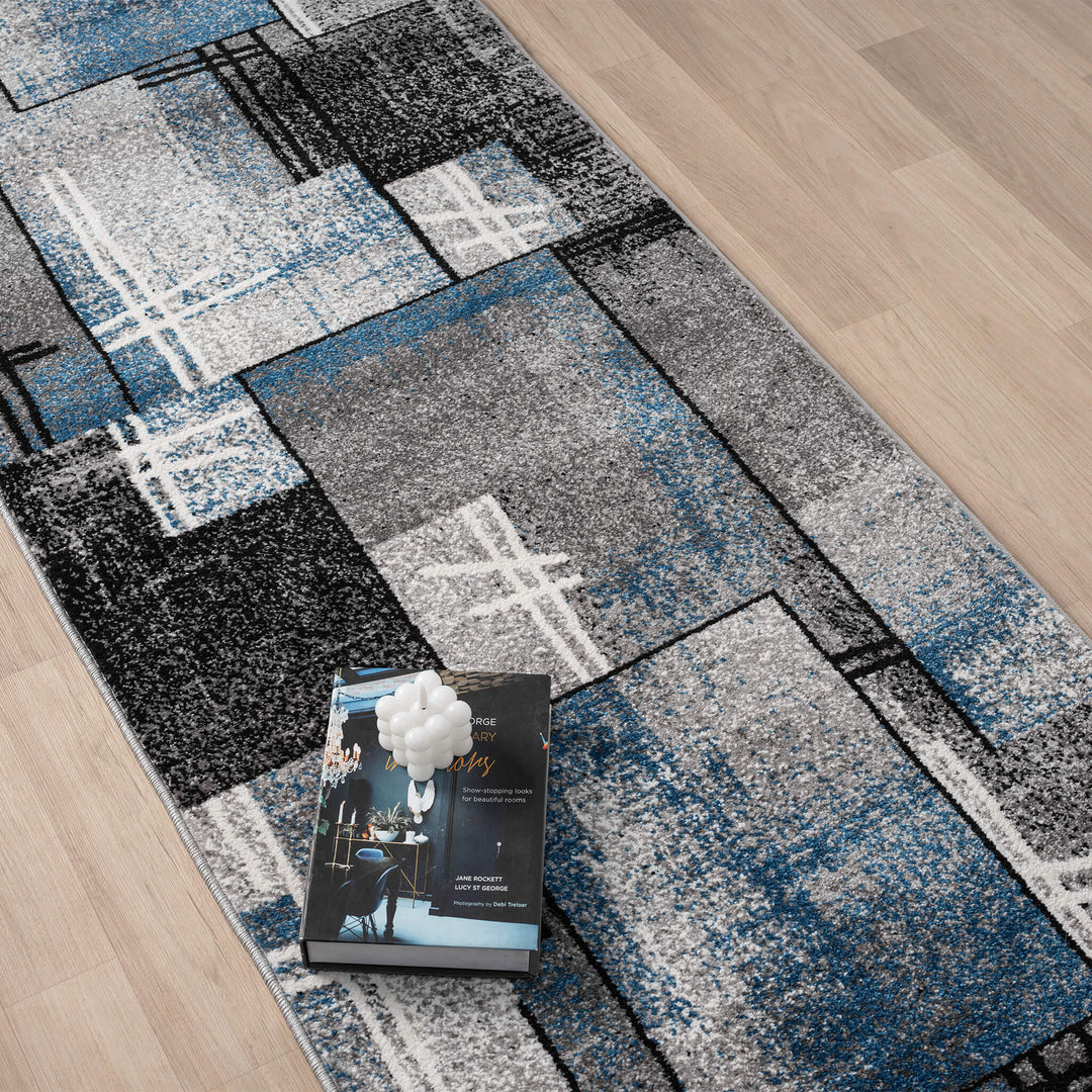 Metro Grid Linework Blue Runner Rug