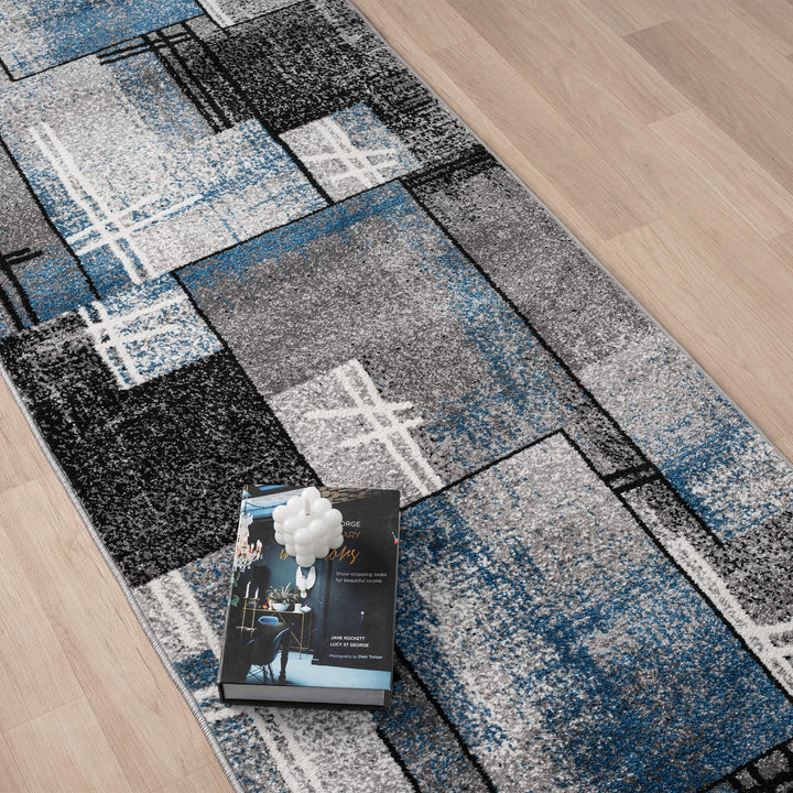 Metro Grid Linework Blue Runner Rug
