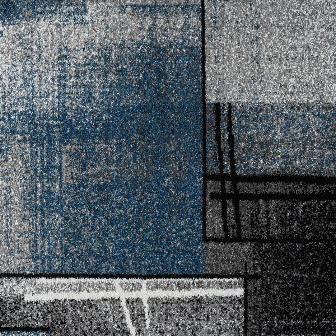 Metro Grid Linework Blue Runner Rug