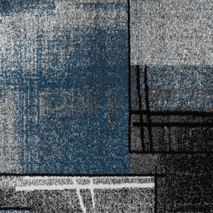 Metro Grid Linework Blue Runner Rug