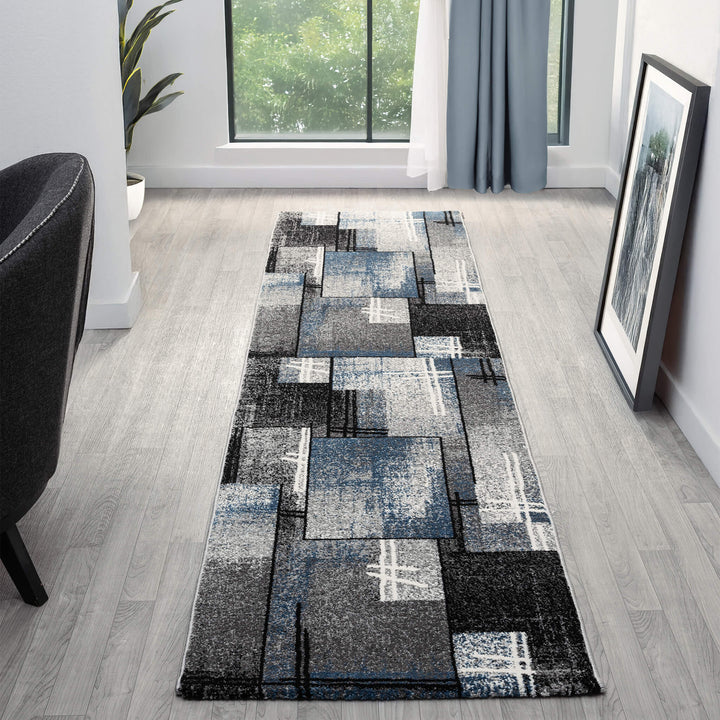 Metro Grid Linework Blue Runner Rug