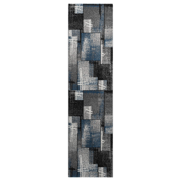 Metro Grid Linework Blue Runner Rug
