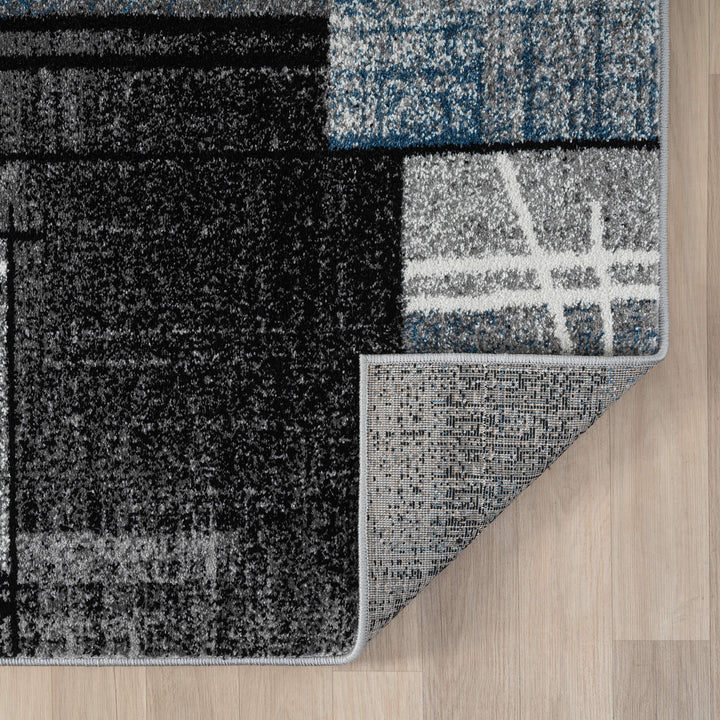 Metro Grid Linework Blue Runner Rug