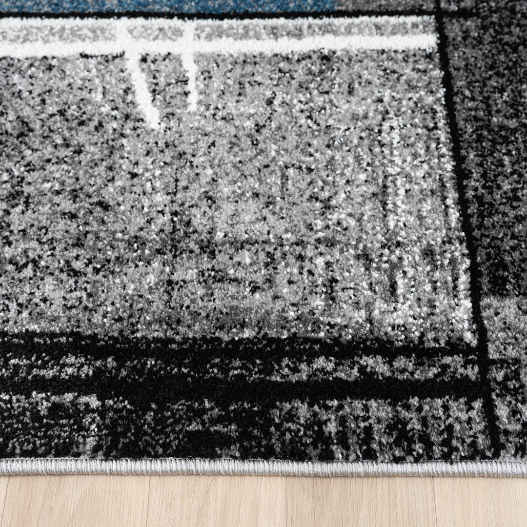 Metro Grid Linework Blue Runner Rug