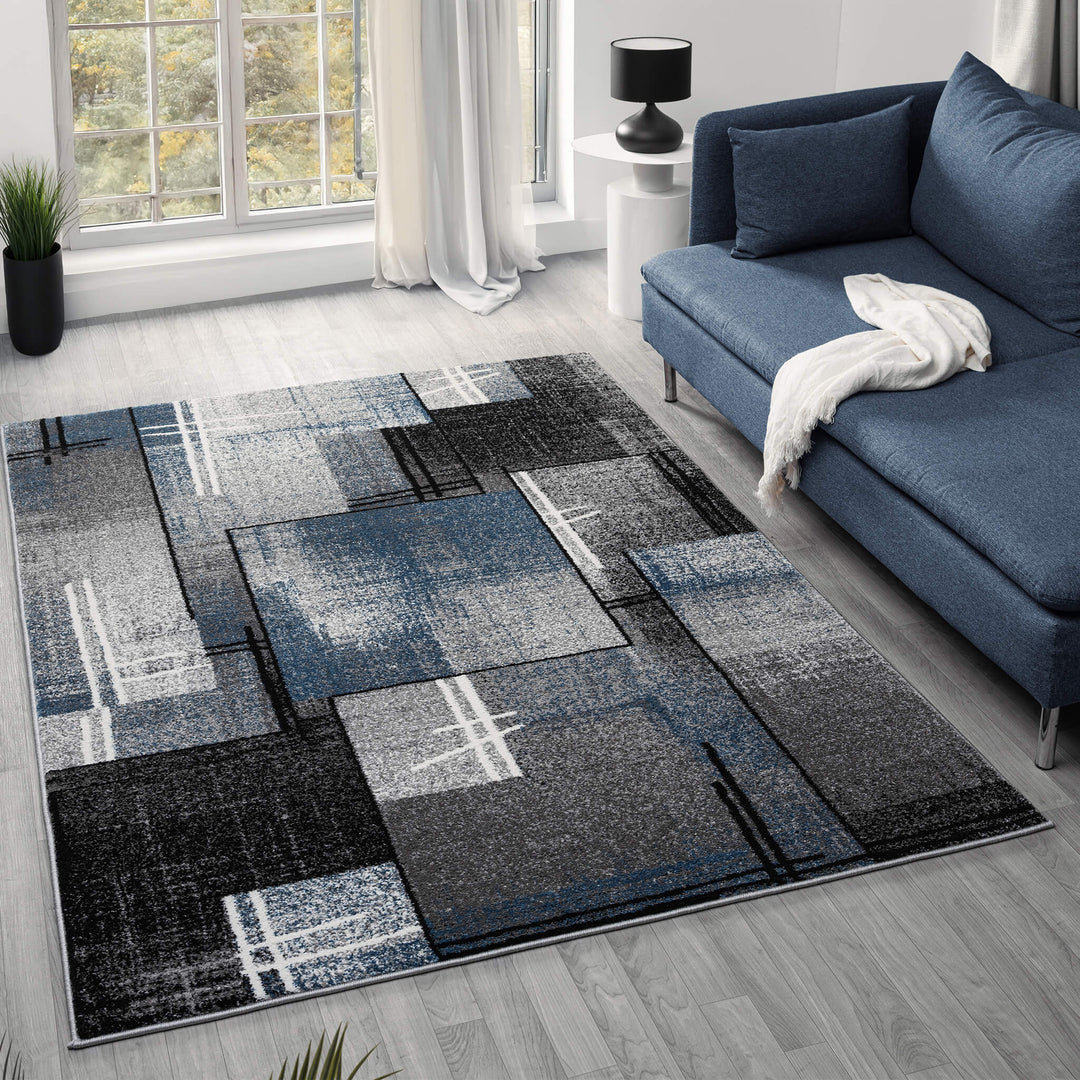 Metro Grid Linework Blue Rug