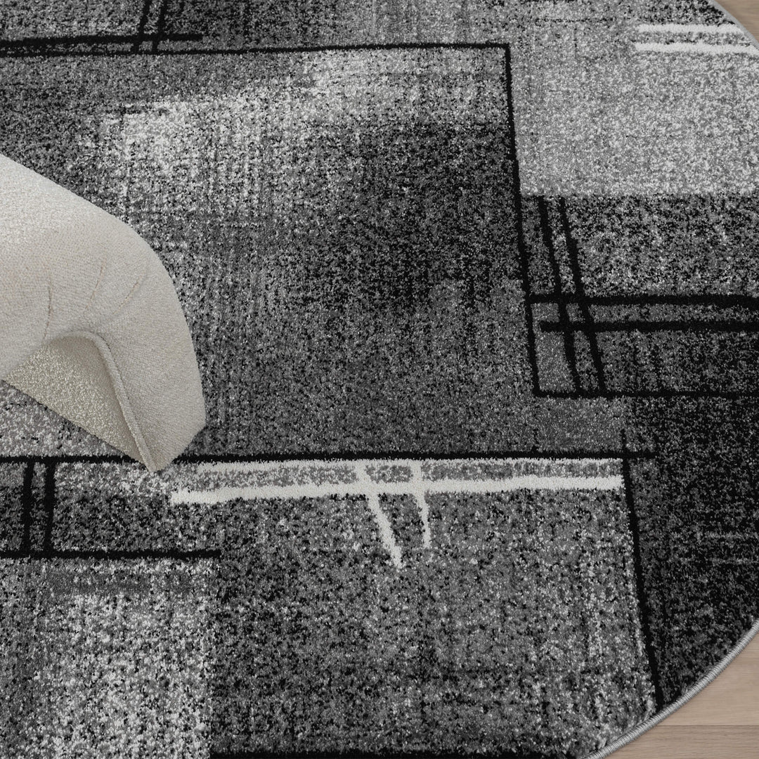 Metro Grid Linework Grey Round Rug
