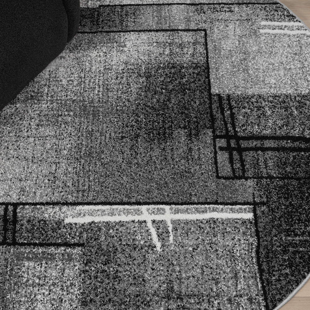 Metro Grid Linework Grey Round Rug