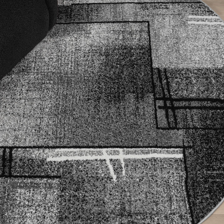 Metro Grid Linework Grey Round Rug