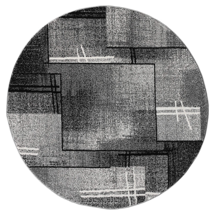 Metro Grid Linework Grey Round Rug