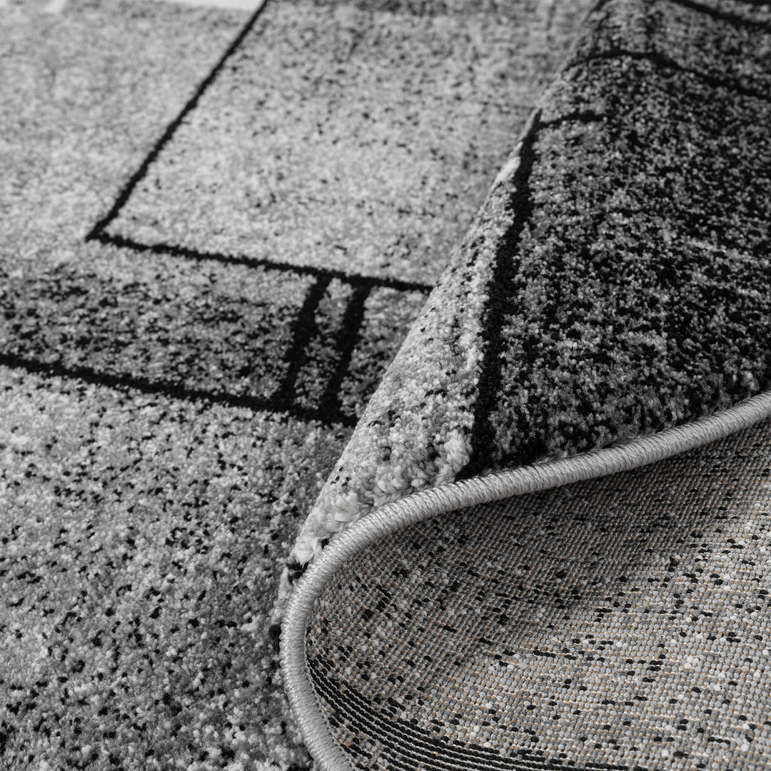 Metro Grid Linework Grey Round Rug