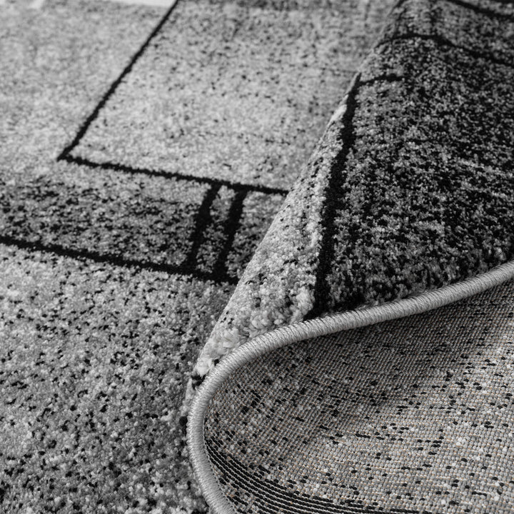 Metro Grid Linework Grey Round Rug