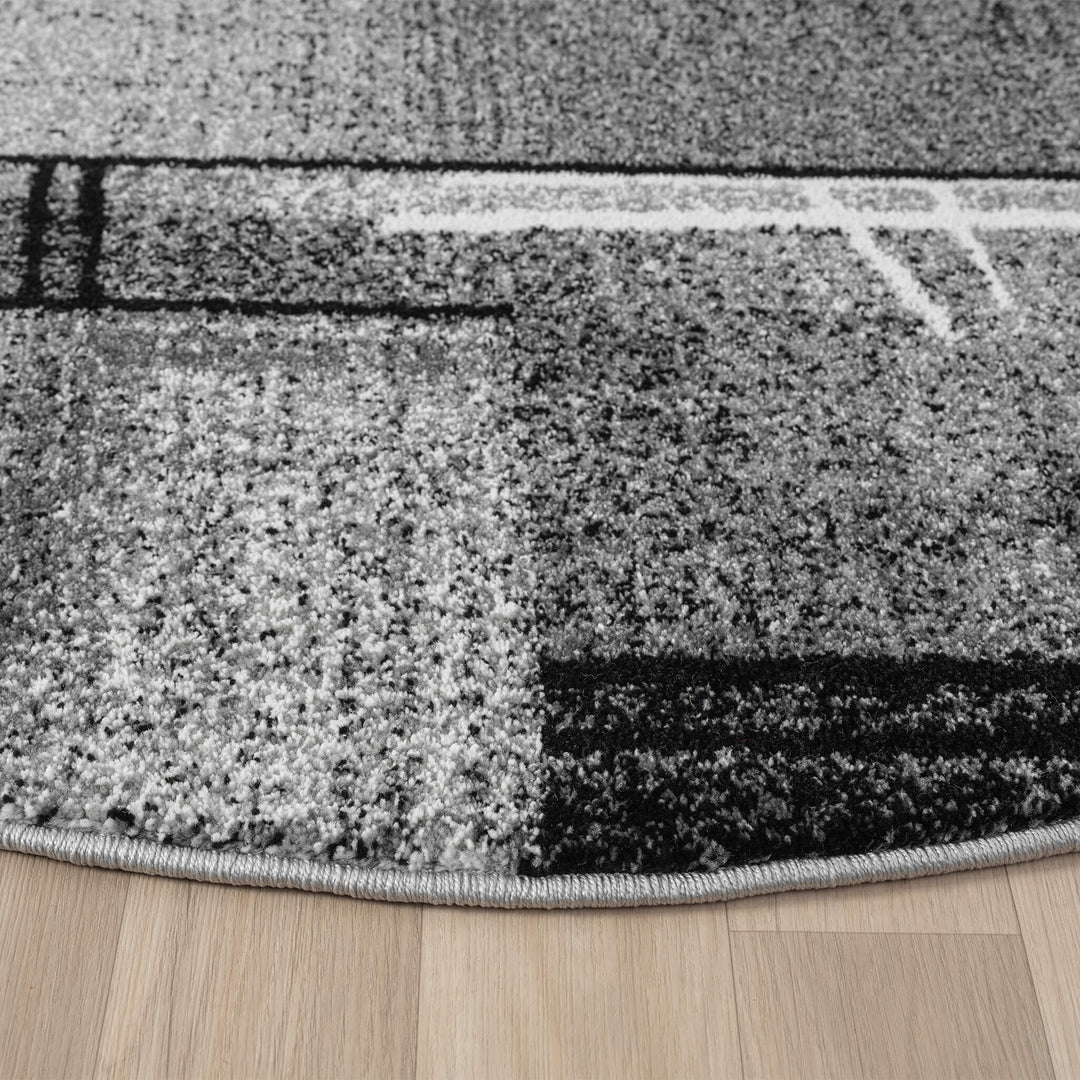 Metro Grid Linework Grey Round Rug