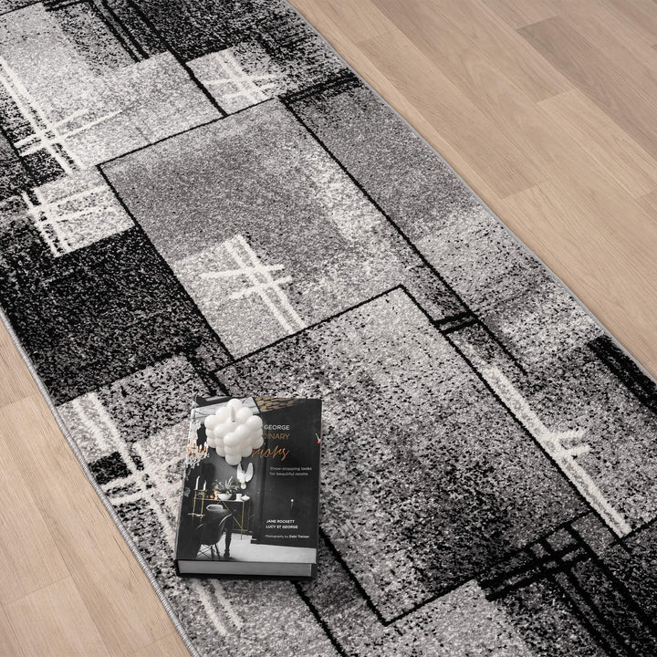 Metro Grid Linework Grey Runner Rug