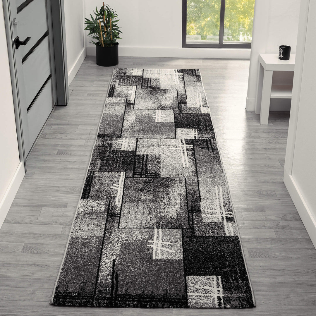 Metro Grid Linework Grey Runner Rug