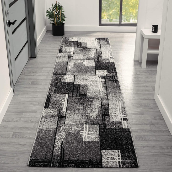 Metro Grid Linework Grey Runner Rug