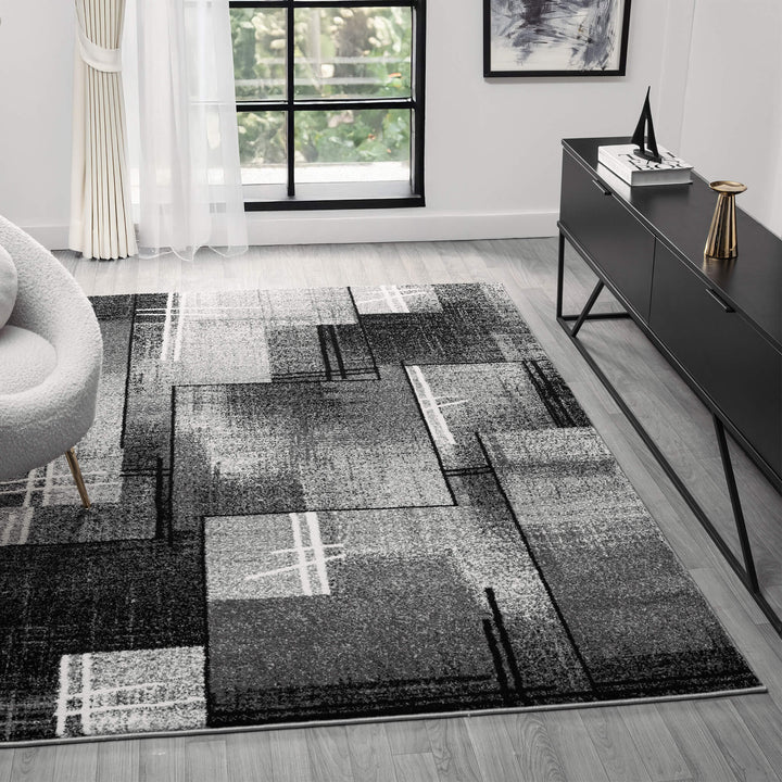 Metro Grid Linework Grey Rug